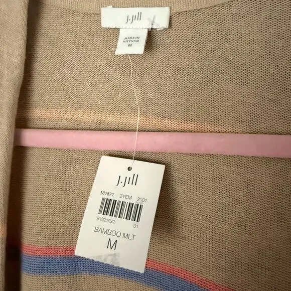 J. Jill Striped Linen Rayon Open-Front Cardigan Women’s M Bamboo Multi NEW - Picture 4 of 6